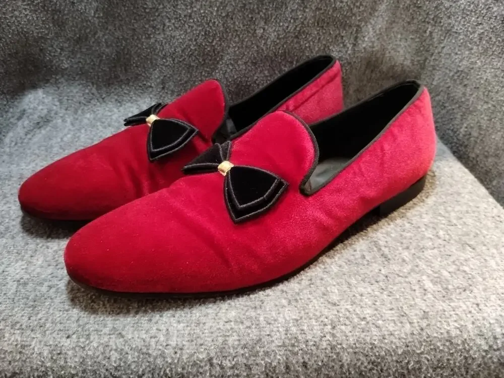 Le Bottiee 1965 - Mens Loafers - Made in Italy - Red Velvet & Blk - Size 9 US